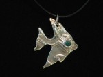 Silver Fish Pendant with Emerald Eye Gemstone